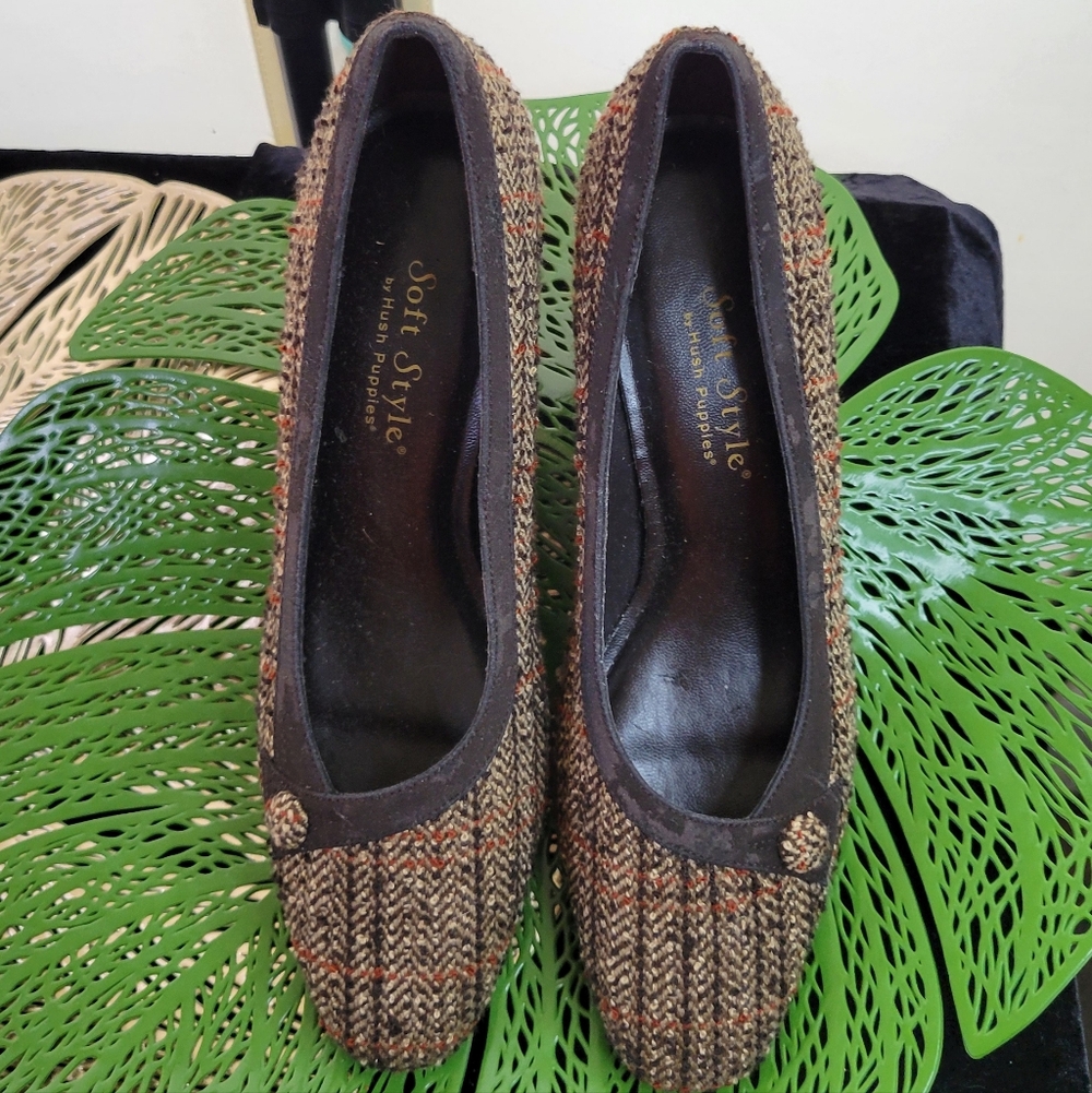Soft Style Tweed Herringbone Heels Brown Plaid Pump Classic Retro Chic 👠✨ - Picture 3 of 16